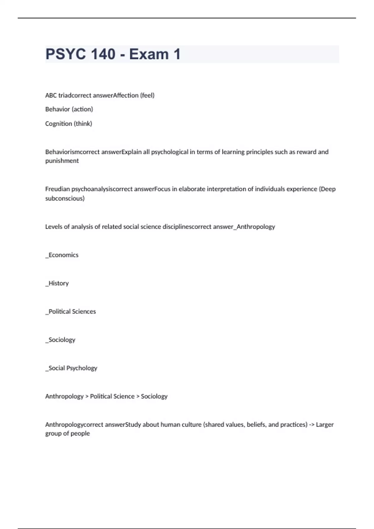 PSYC 140 - Exam 1 questions 2023 with correct answers - PSYC 140 ...
