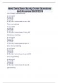 Med Tech Test- Study Guide Questions and Answers 2023&sol;2024
