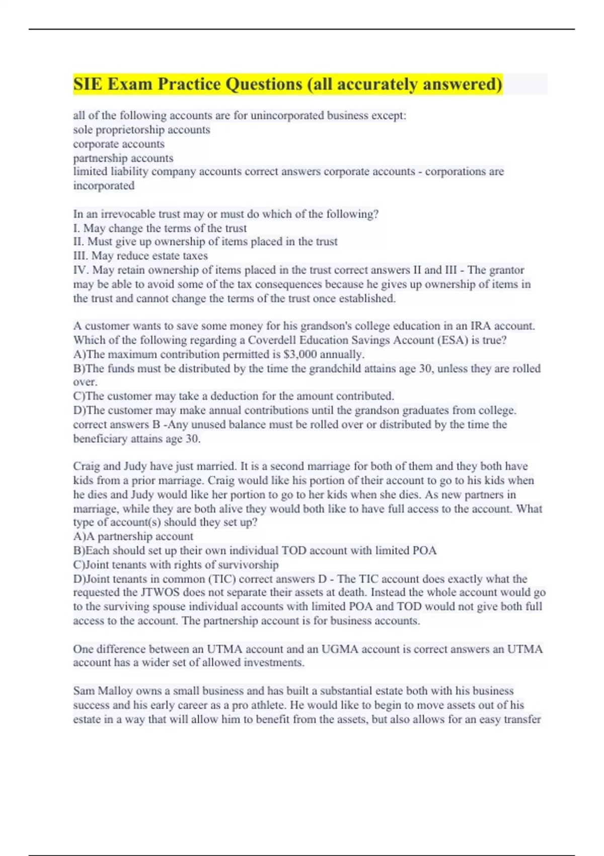 SIE Exam Practice Questions (all accurately answered) - SIE - Stuvia US