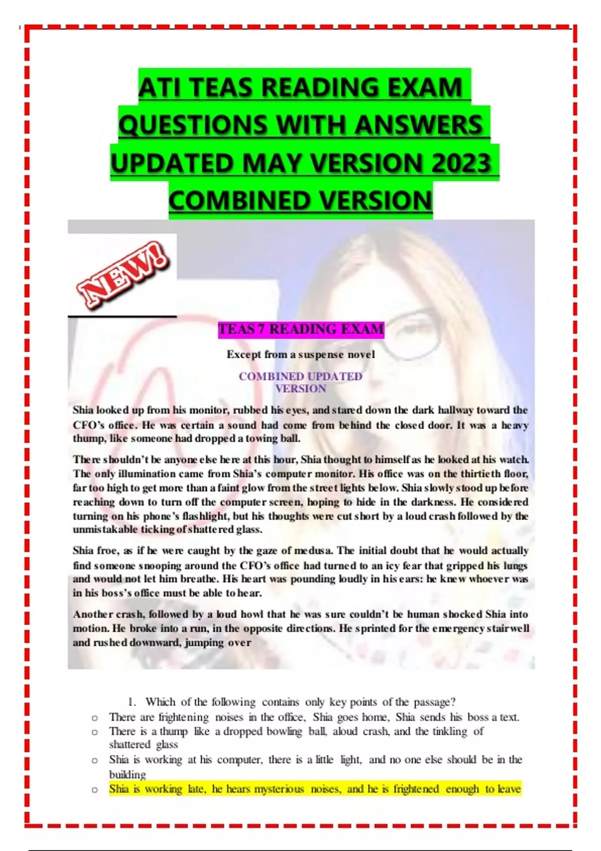 ATI TEAS READING EXAM QUESTIONS WITH ANSWERS UPDATED MAY VERSION 2023 ...