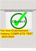 For-hire Endorsement Indiana exam with Questions and 100% Correct Answers Recently Updated Completed 2023/ 2024 Passed and Certified