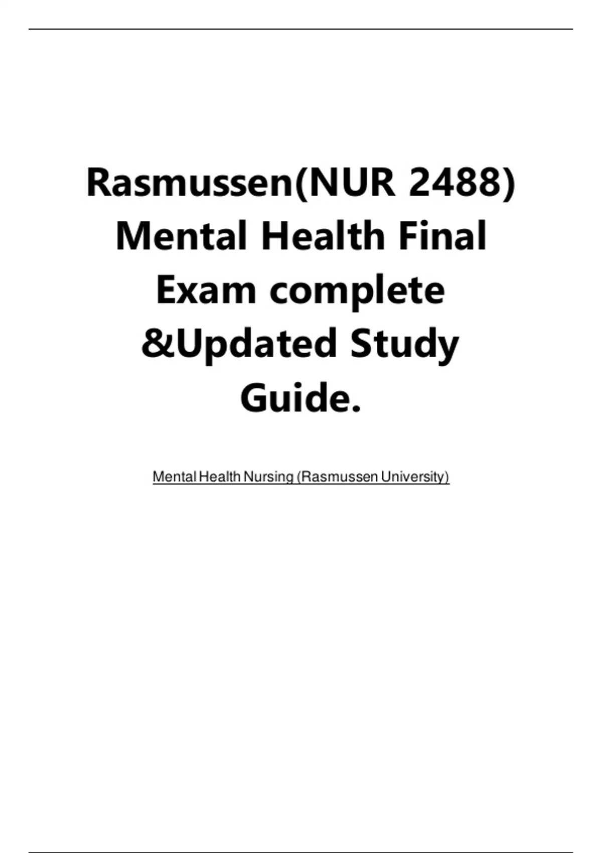 Rasmussen(NUR 2488) Mental Health Final Exam complete &Updated Study ...