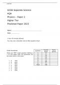 AQA GCSE Separate Science Physics Paper 2 Higher Tier Predicted Paper 2023 Attached with Mark Scheme.