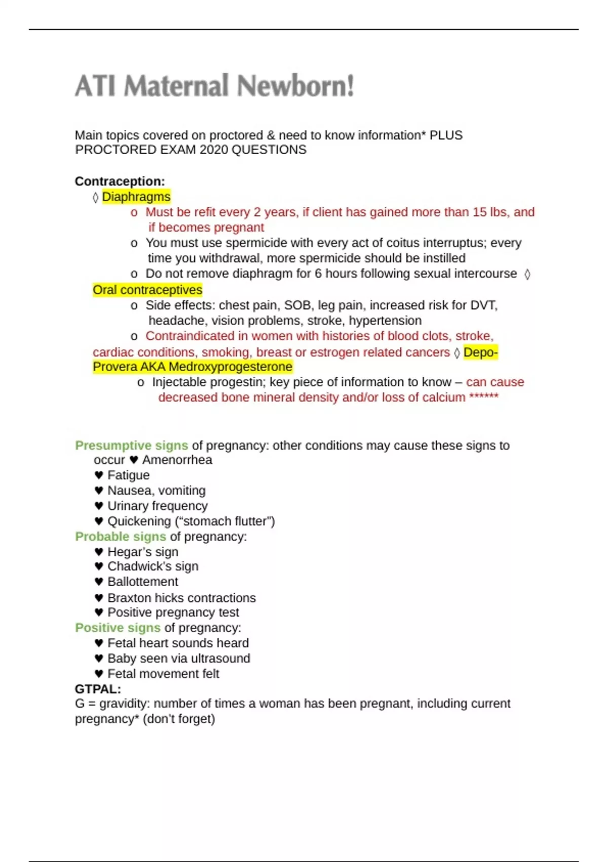 Rasmussen Maternal Notes Exam 1, 2, Final and Proctored Ati - Stuvia US