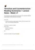 Security Studies - Lecture notes and mandatory reading summaries of Terrorism and Counterterrorism