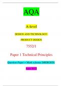 AQA A-level DESIGN AND TECHNOLOGY: PRODUCT DESIGN 7552/1 Paper 1 Technical Principles Question Paper + Mark scheme [MERGED] June 2022 G/TI/Jun22/E6 7552/1 (JUN227552101) A-level DESIGN AND TECHNOLOGY: PRODUCT DESIGN Paper 1 Technical Principles  Time allo