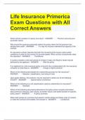Life Insurance Primerica Exam Questions with All Correct Answers 