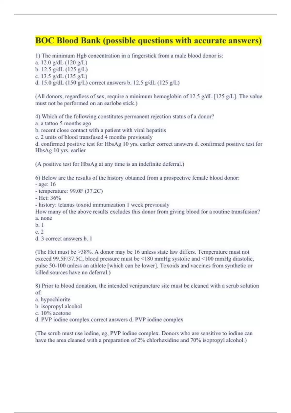 BOC Blood Bank (possible questions with accurate answers) - BOC Blood ...