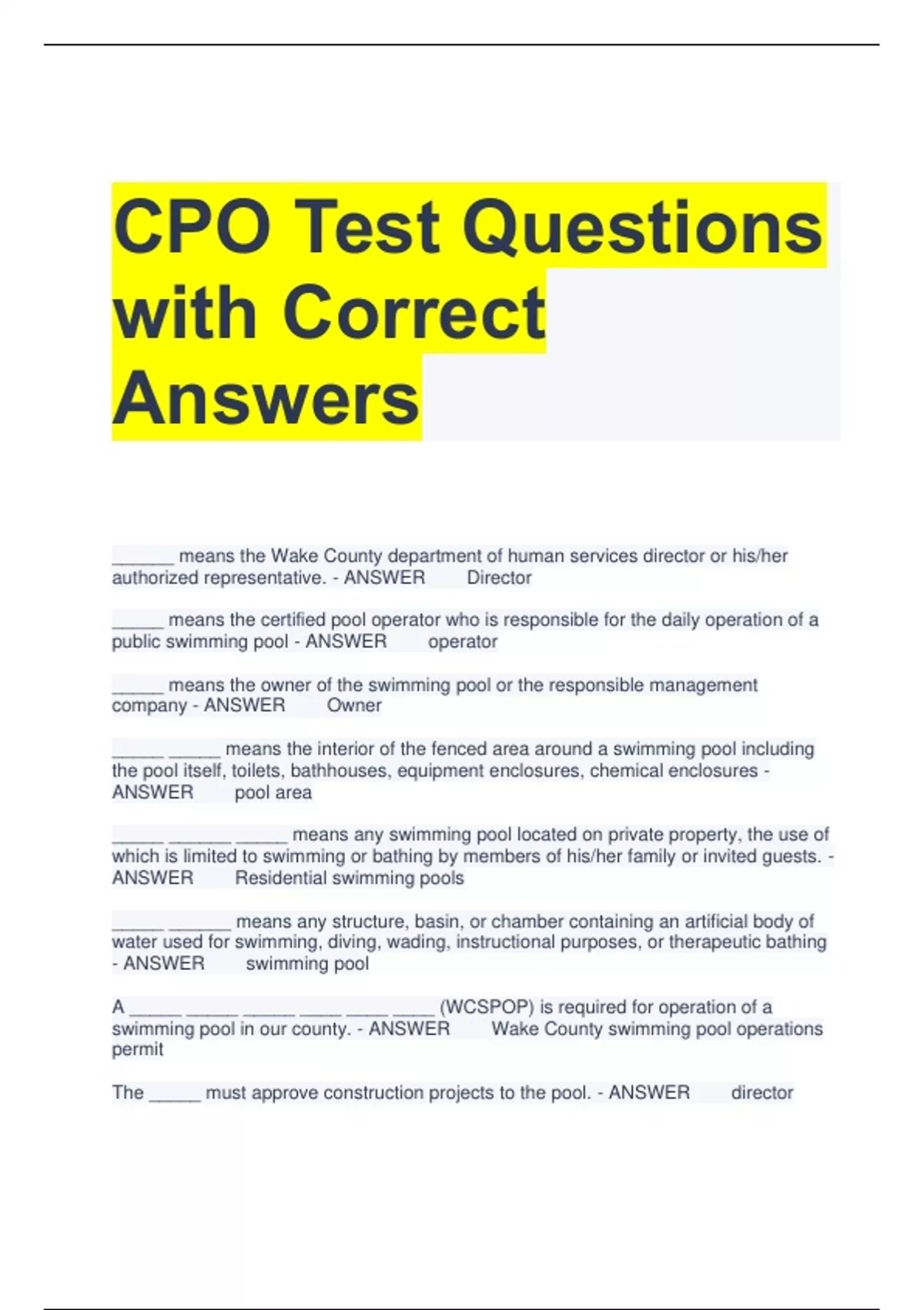 CPO Test Questions with Correct Answers - CPO - Stuvia US