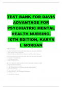 TEST BANK FOR DAVIS ADVANTAGE FOR PSYCHIATRIC MENTAL HEALTH NURSING, 10TH EDITION, KARYN I. MORGAN