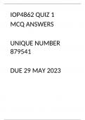IOP4862 QUIZ 1 MCQ ANSWERS , Managerial & Organisational Psychology , UNIQUE NUMBER 879541