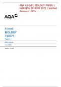 AQA A LEVEL BIOLOGY PAPER 1 MARKING SCHEME 2022 | Verified Answers 100%
