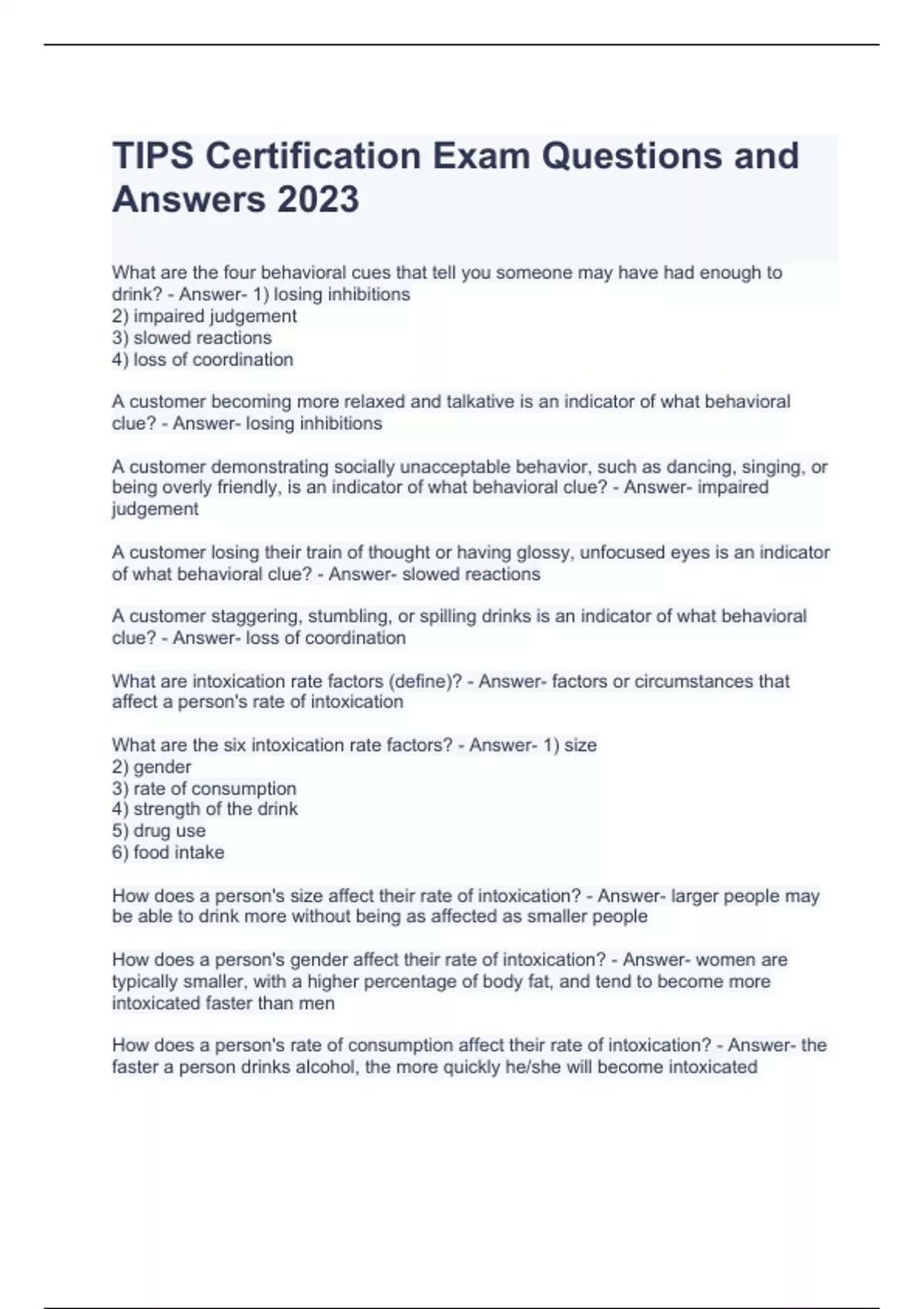 TIPS Certification Exam Questions and Answers 2023 - TIPS Certification ...