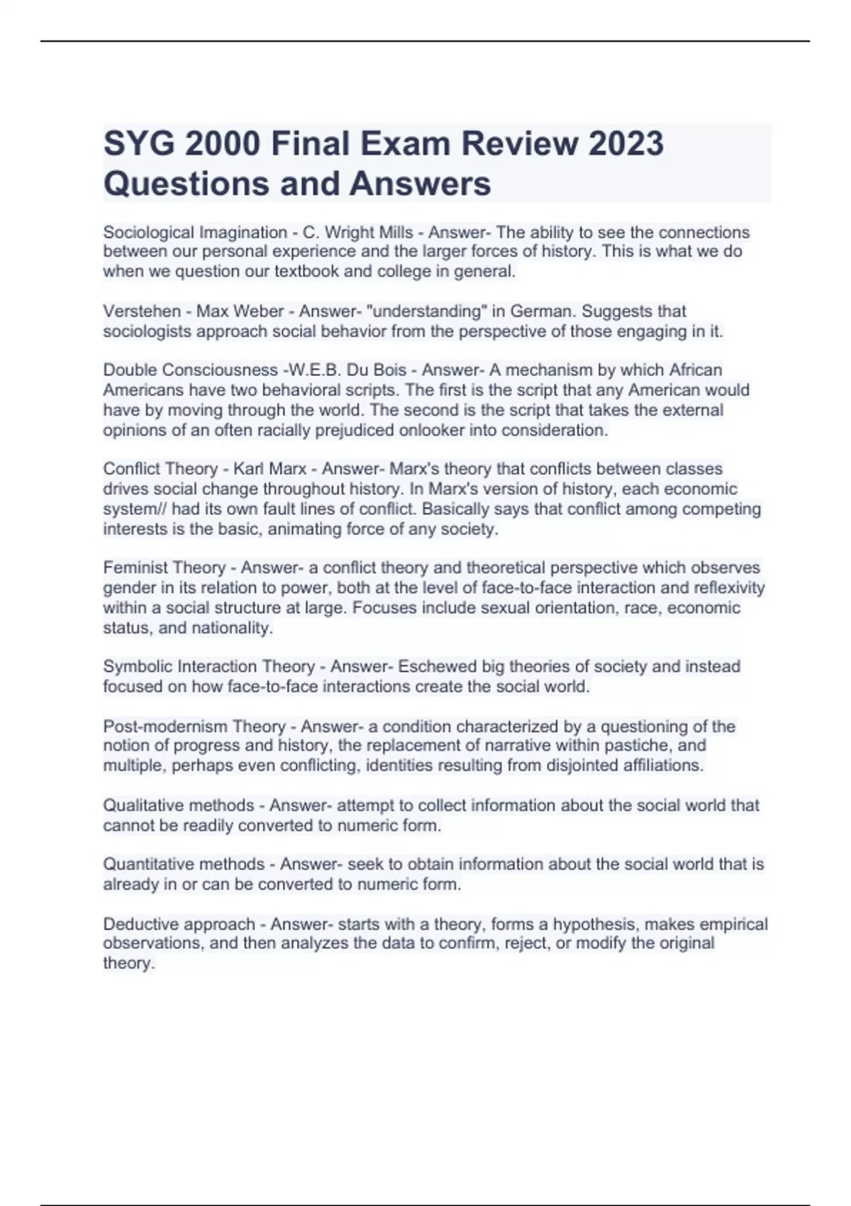 SYG 2000 Final Exam Review 2023 Questions and Answers - SYG 2000 ...