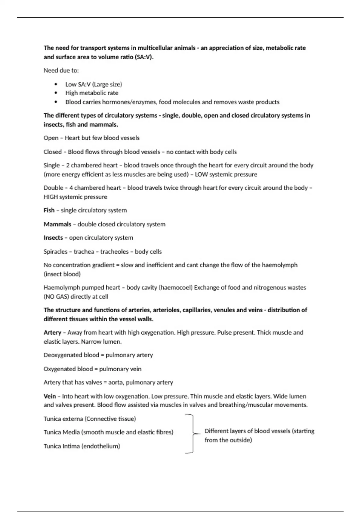 Animal Transport A Level Full Topic Notes with Specification Points