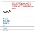 BEST REVEIEW AQA A LEVEL BIOLOGY PAPER 1 MARKING SCHEME 2022 | Verified Answers  100%