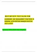 BEST REVIEW TEST BANK FOR LEADERSHIP AND MANAGEMENT FUNCTIONS IN NURSING 1OTH EDITION MARQUIS HUSTON 2023 LATEST