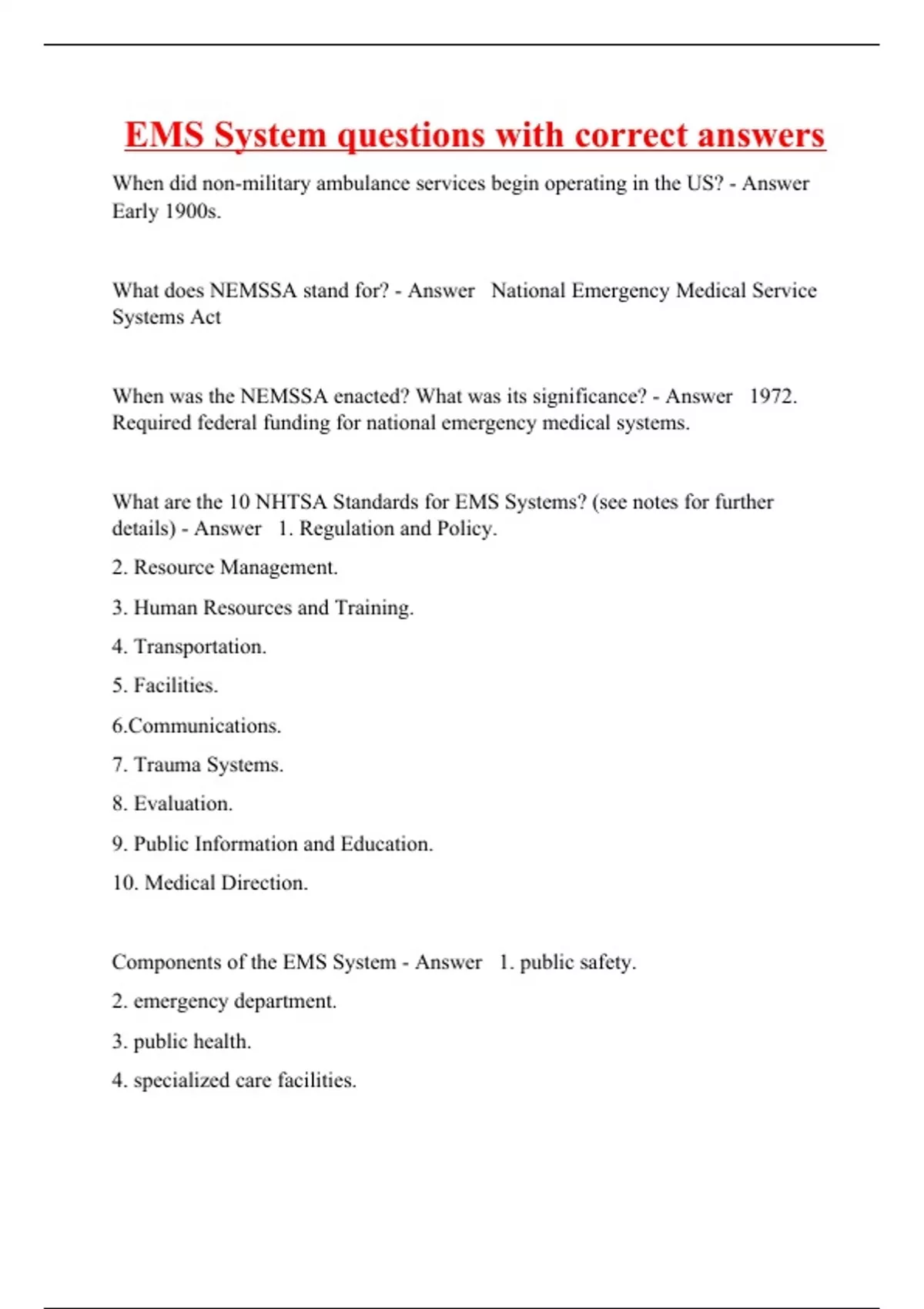 EMS System questions with correct answers EMS Stuvia US
