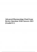 Advanced Pharmacology Final Exam Review Questions With Answers 2023 (Graded A+)