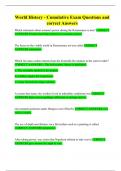 World History - Cumulative Exam Questions and correct Answers