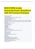 BHCS1006 Innate Immunity Exam Questions with All Correct Answers