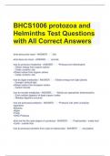 BHCS1006 protozoa and Helminths Test Questions with All Correct Answers 