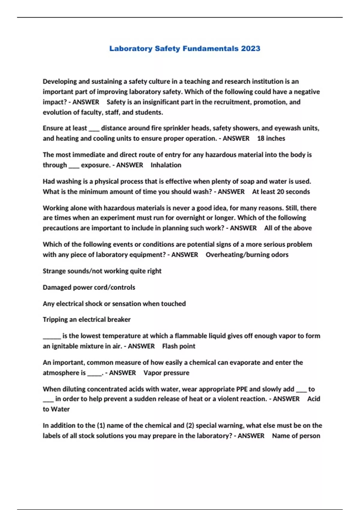 Laboratory Safety Fundamentals 2023 Laboratory Safety Fundamentals