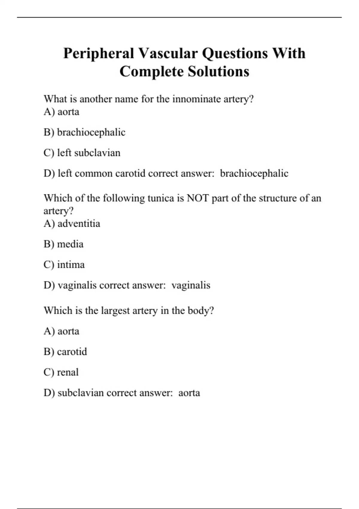 Peripheral Vascular Questions With Complete Solutions Peripheral