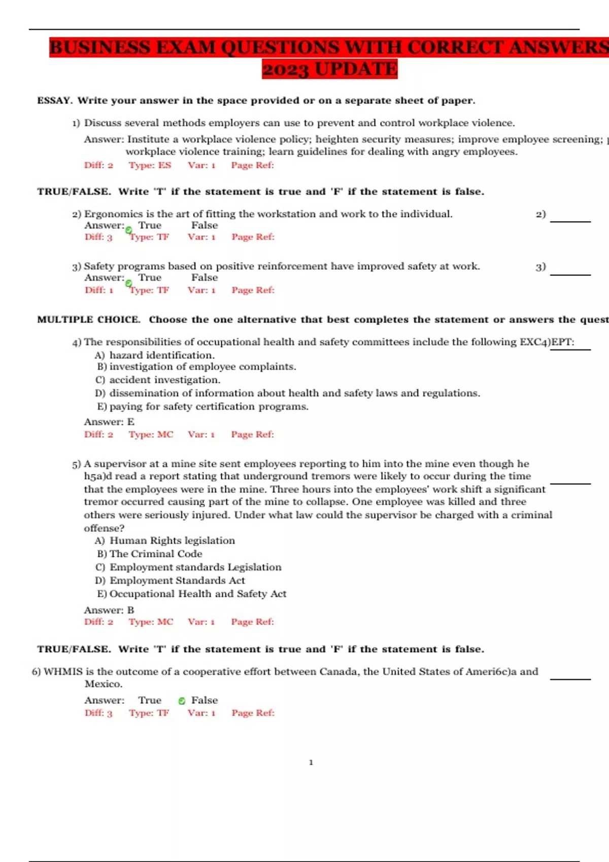 BUSINESS EXAM QUESTIONS WITH CORRECT ANSWERS 2023 UPDATE - BUSINESS ...