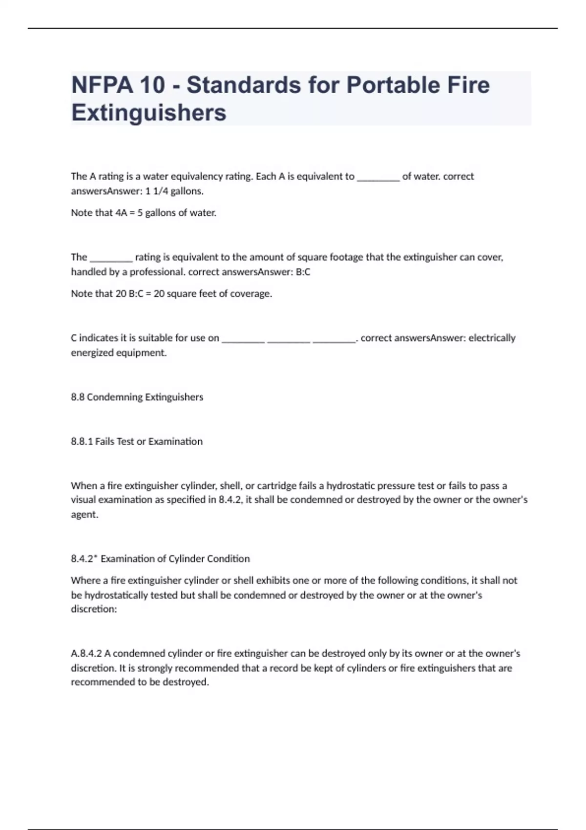NFPA 10 Standards for Portable Fire Extinguishers EXAM 2023 WITH 100