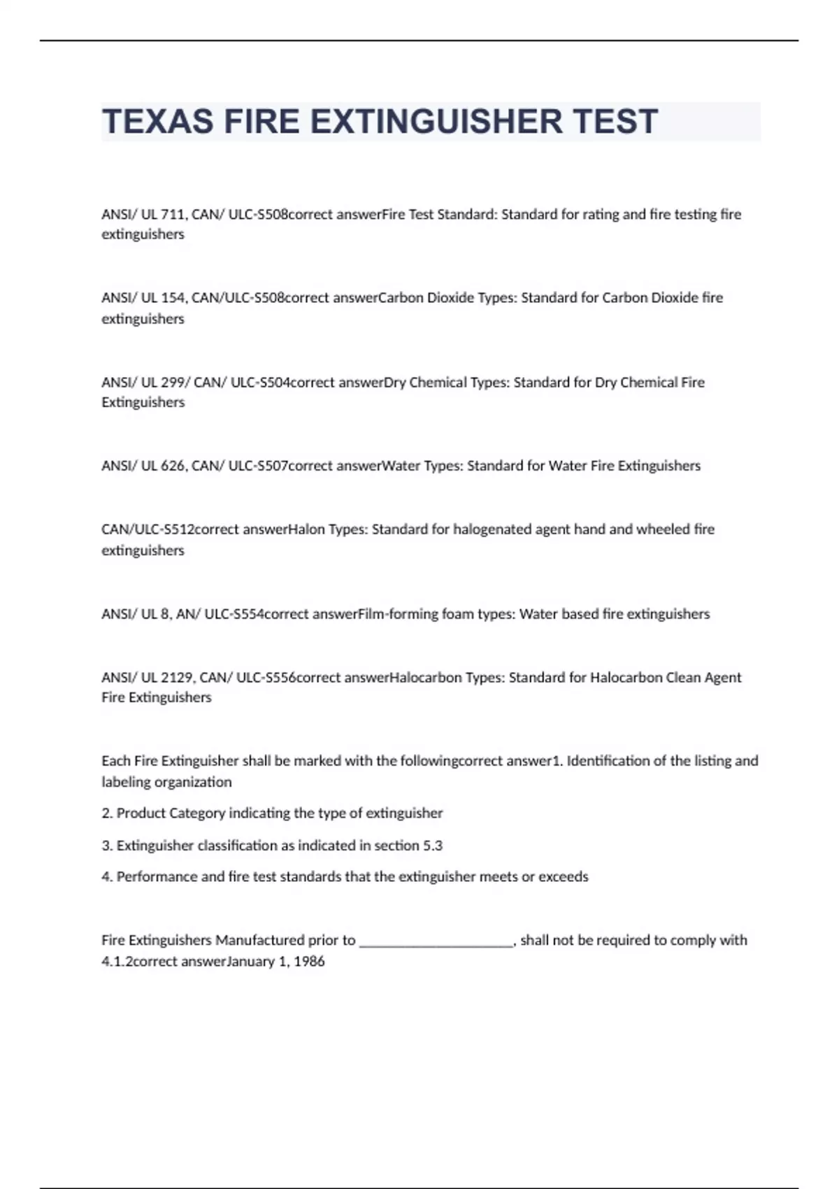 TEXAS FIRE EXTINGUISHER TEST questions with correct answers TEXAS