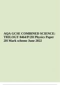 AQA GCSE COMBINED SCIENCE: TRILOGY 8464/P/2H Physics Paper 2H Mark scheme June 2022 