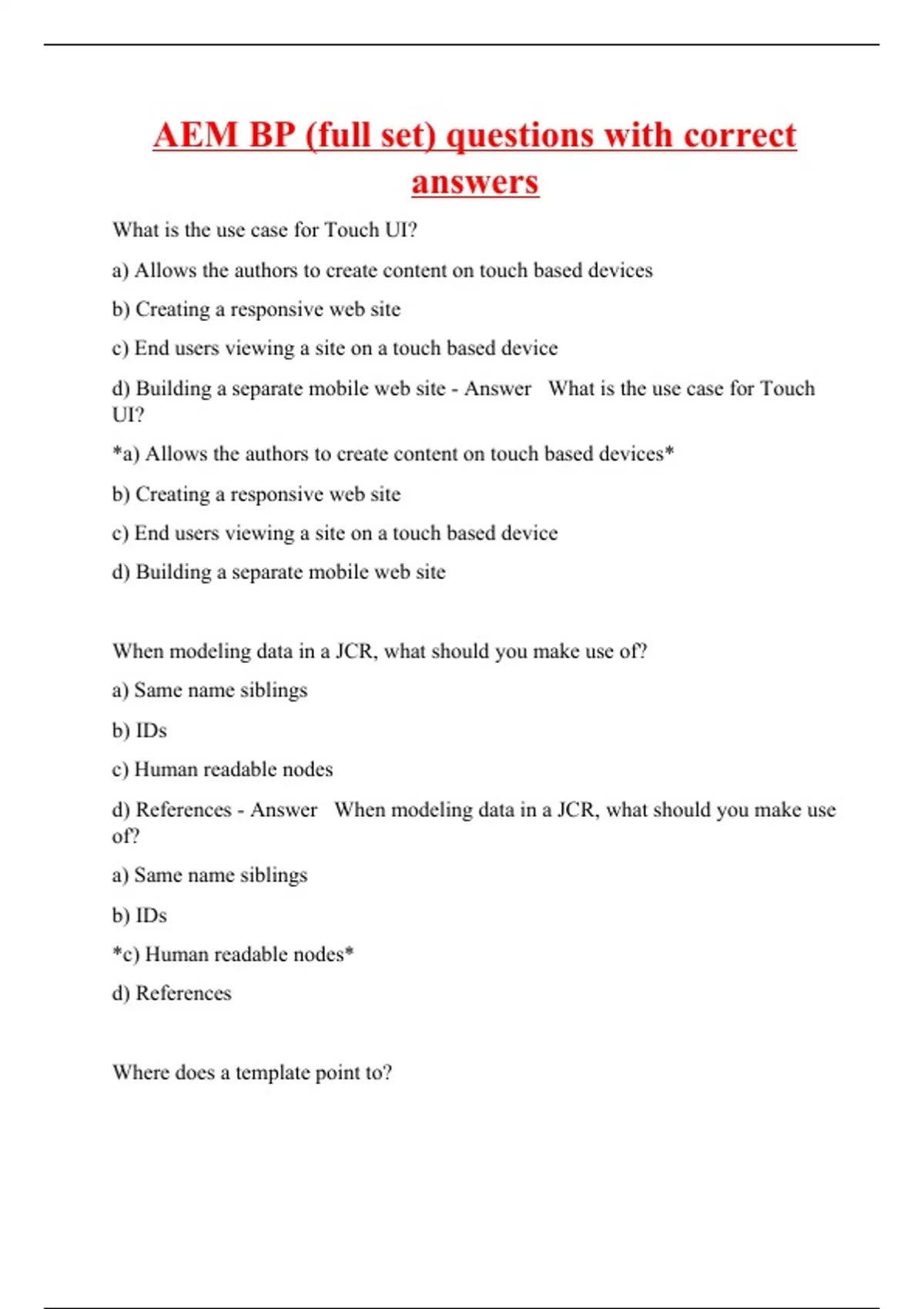 AEM BP (full set) questions with correct answers AEM BP Stuvia US