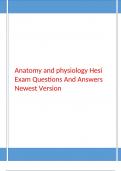 Anatomy and physiology Hesi Exam Questions And Answers Newest Version