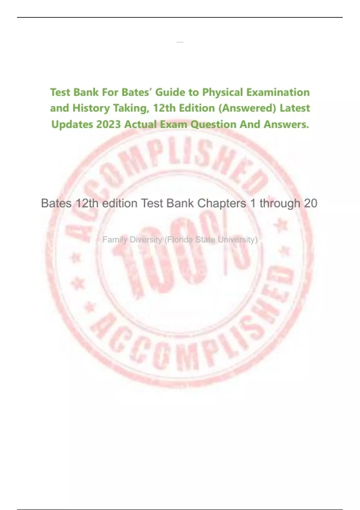 BATES PHYSICAL EXAMINATION AND HISTORY TAKING TEST BANK visual data 5