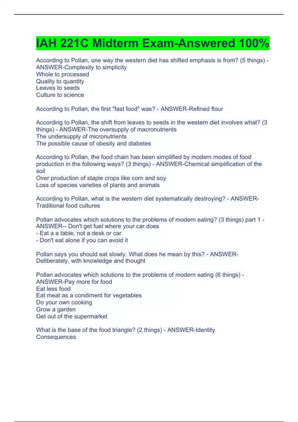 IAH 221C Midterm Exam-Answered 100% - IAH 221C - Stuvia US