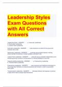 Leadership Styles Exam Questions with All Correct Answers 