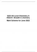 OCR GCE AS Level Chemistry A H032&sol;01&colon; Breadth in chemistry Mark Scheme for June 2022