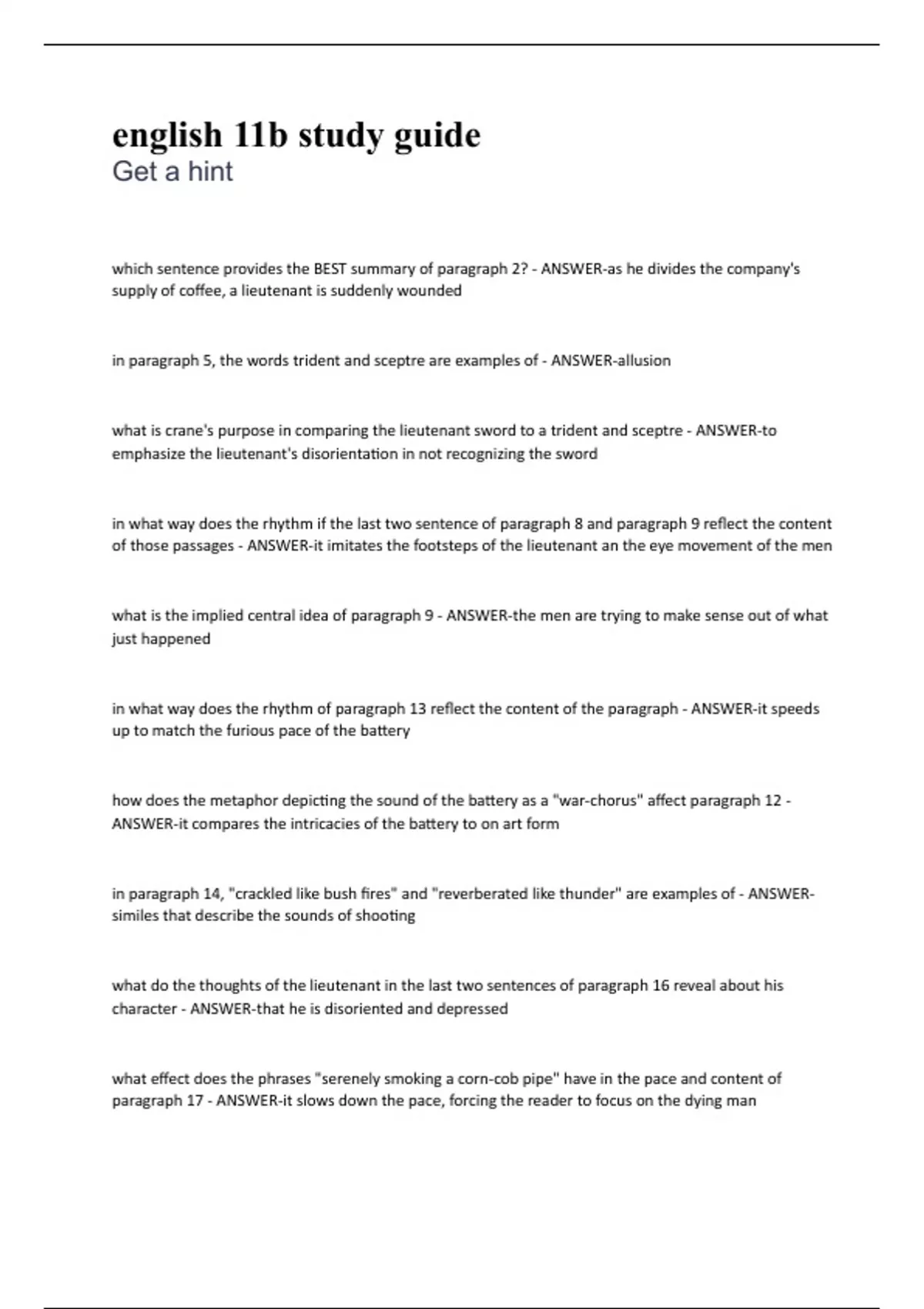 english 11b study guide - English 11b - Stuvia US