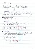 Summary of completing the square for Maths