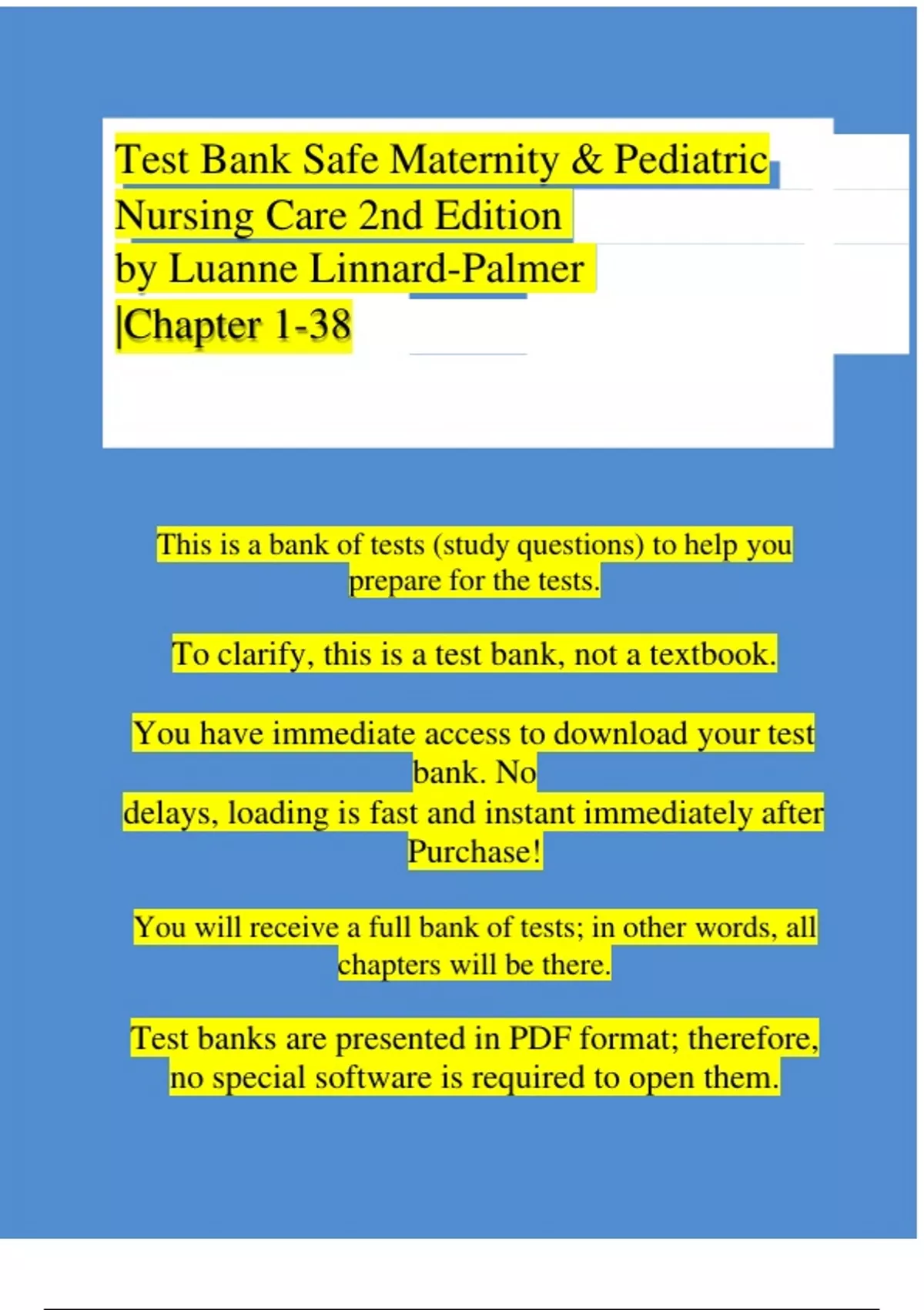 Safe Maternity & Pediatric Nursing Care Second Edition TEST BANK by