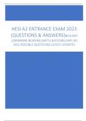 HESI A2 ENTRANCE EXAM 2023 (QUESTIONS & ANSWERS)BIOLOGY  ,GRAMMAR,READING,MATH,&VOCABULARY,AD DED,POSSIBLE QUESTIONS LATEST UPDATES