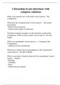 Citizenship Exam Questions with complete solutions