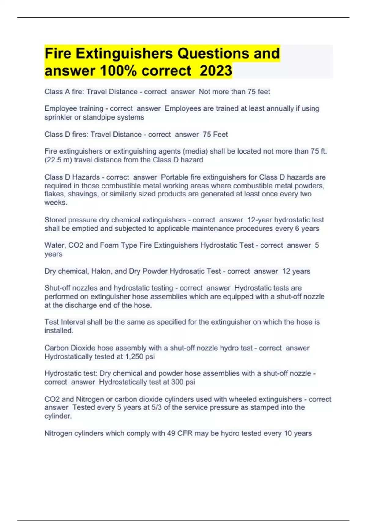 Fire Extinguishers Questions and answer 100 correct 2023 Fire Extinguishers Stuvia US