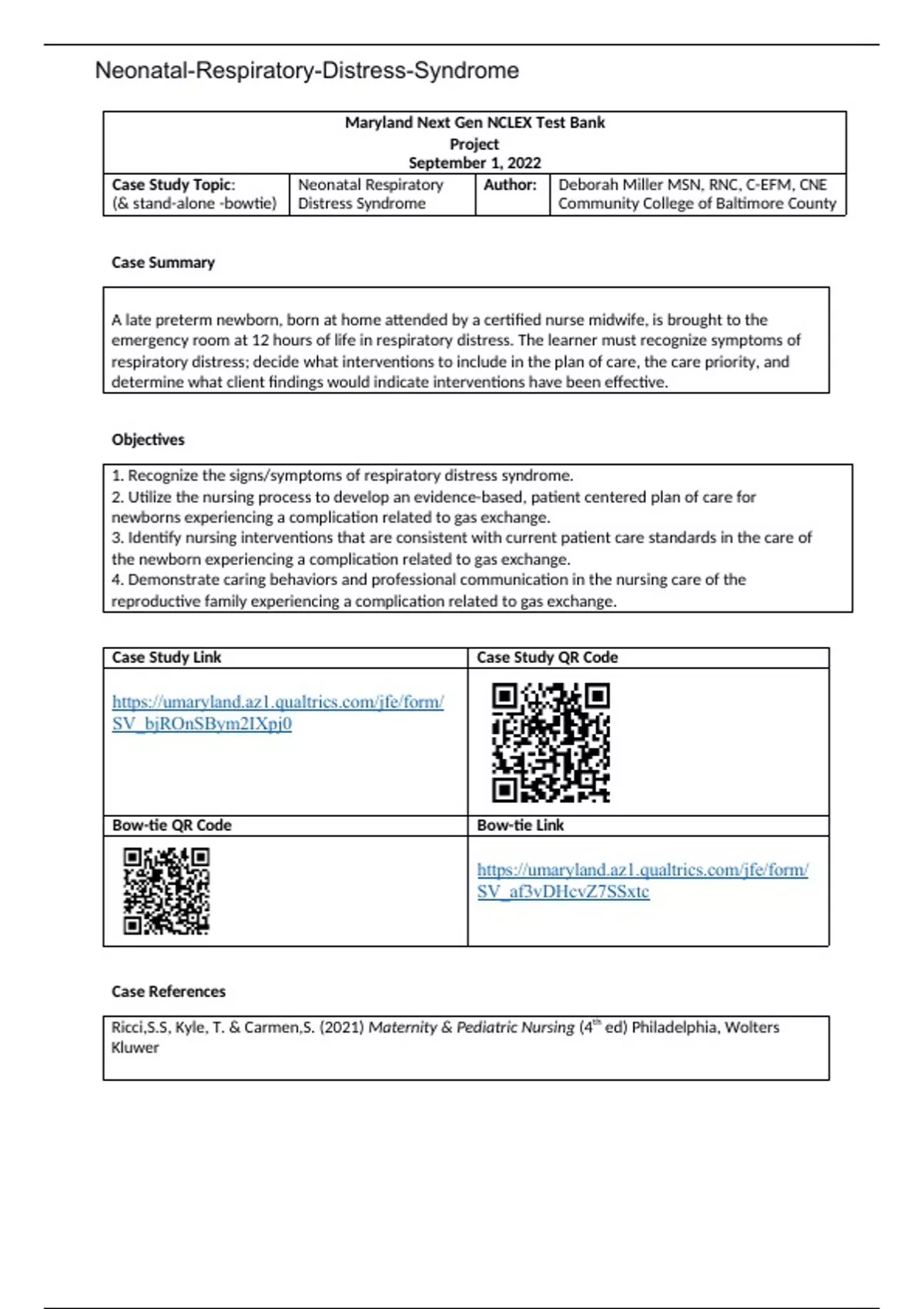Next Gen Case Study Example Case Study Topic: Next Gen NCLEX- Neonatal Respiratory Distress ...
