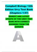 Campbell Biology 12th Edition Urry Test Bank (Chapters 1-57) NEWEST AND LATEST UPDATE OF THE URRY TEST BANK WITH CORRECT ANSWERS FROM THE EXPERTS