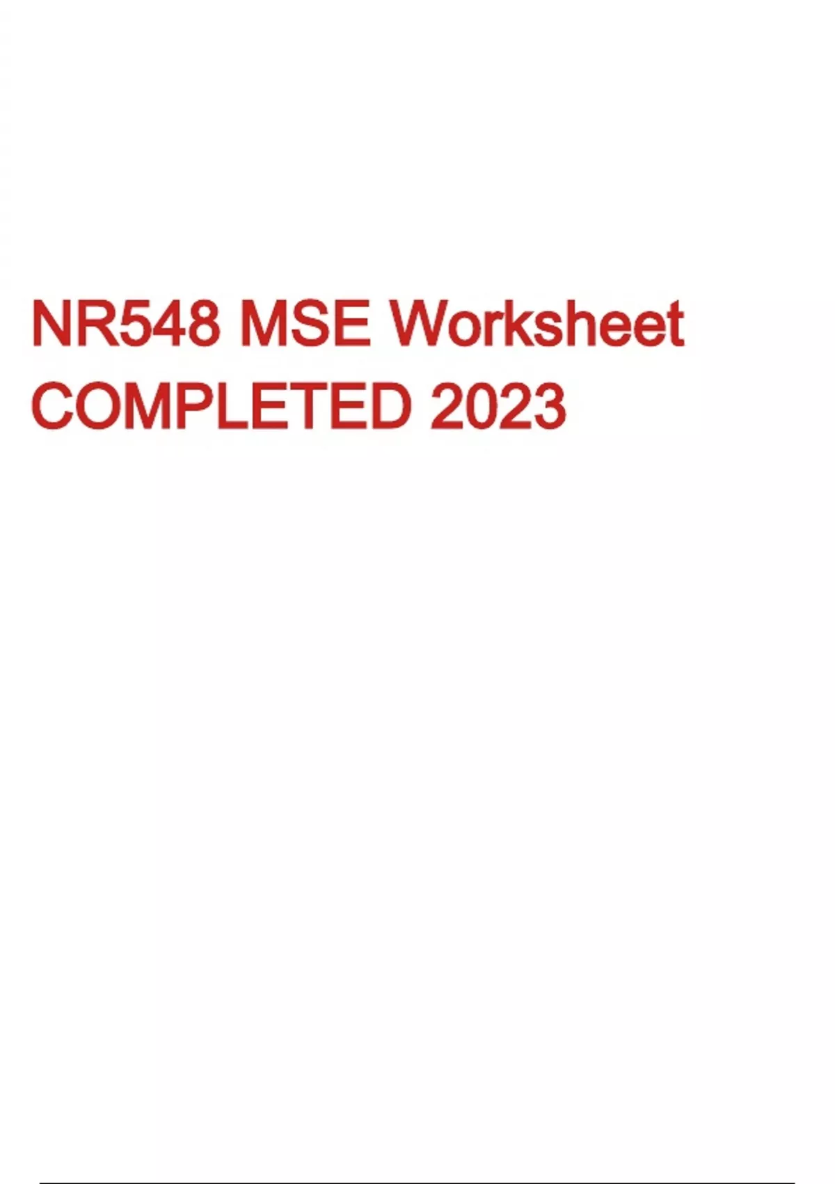 NR548 MSE Worksheet COMPLETED 2023 - NR548 - Stuvia US