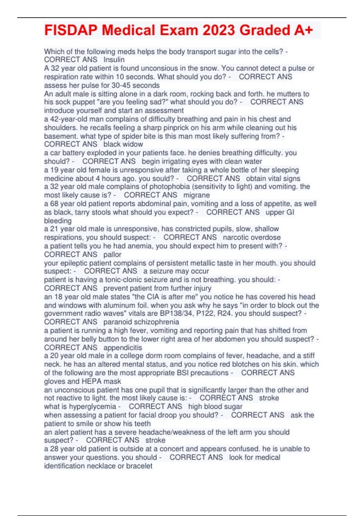 FISDAP Medical Exam 2023 Graded A+ FISDAP Stuvia US