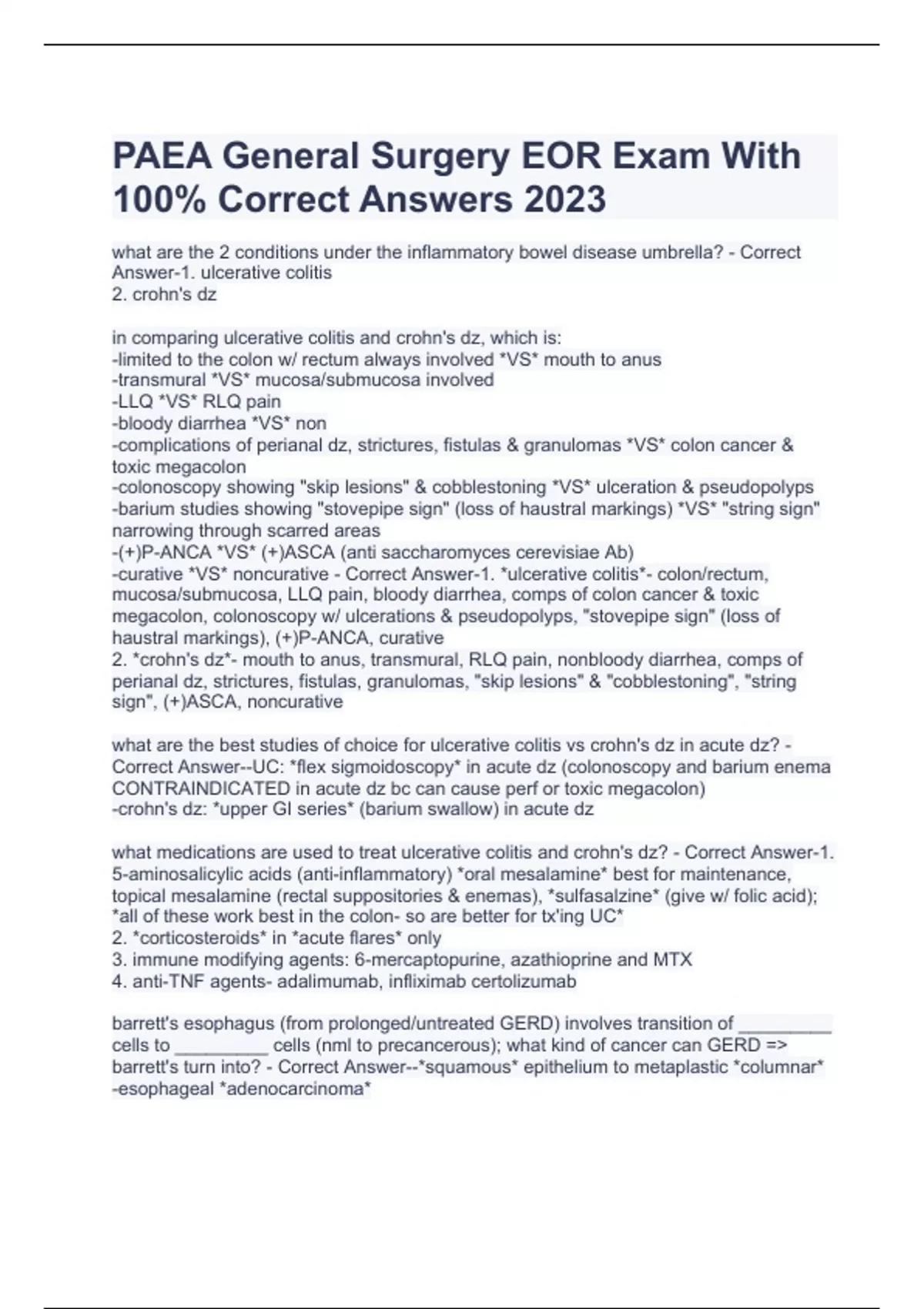 PAEA General Surgery EOR Exam With 100 Correct Answers 2023 Surgery