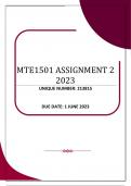 MTE1501 ASSIGNMENT 2 – 2023 (213815)